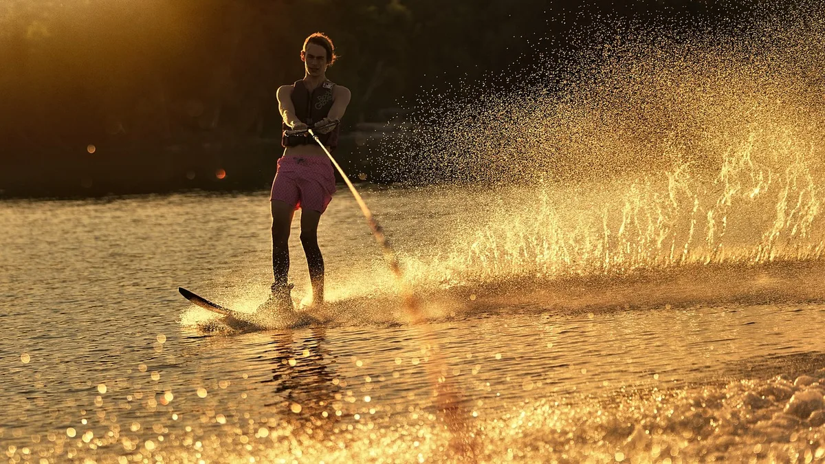 ski, water, water ski, sport, sun set, nature, lake, sunset